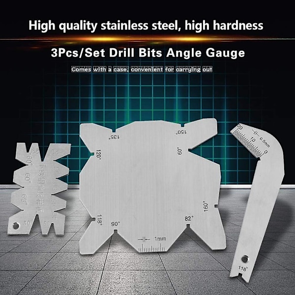 3pcs/set Stainless Steel Angle Gauge Drill Bits Dirll Sharpener Tools Angle Gauge Manual Measuring Tools