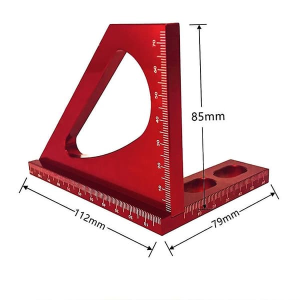 Woodworking Tools Aluminum Alloy 90 Degree Right Angle Ruler Multi-function Marking Ruler Triangular Ruler (red)