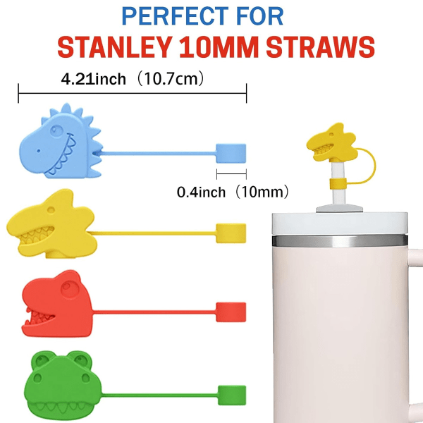 Halmfodral Set med silikonstrån, 4 st 10mm dinosaurier