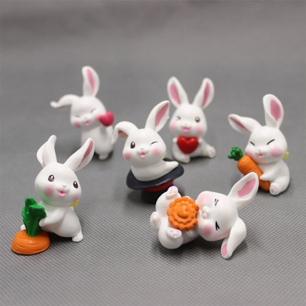 Mordely 1 set Miniatyr kaninstatyett Resin Bunny Statue 6PCS-B