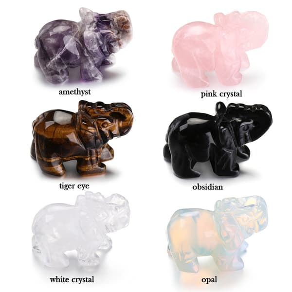 Mordely 2" Crystal Elephant Healing Stone Figurine OBSIDIAN