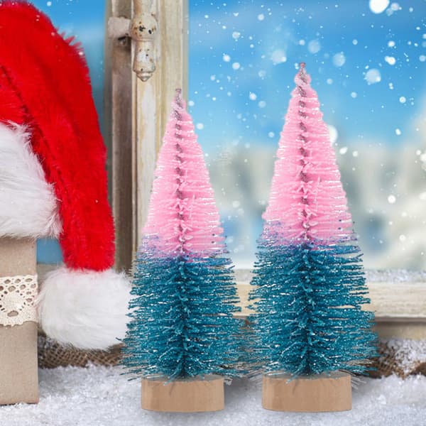 Mini julgransdekorationer med träfot, 4st Pink Blue