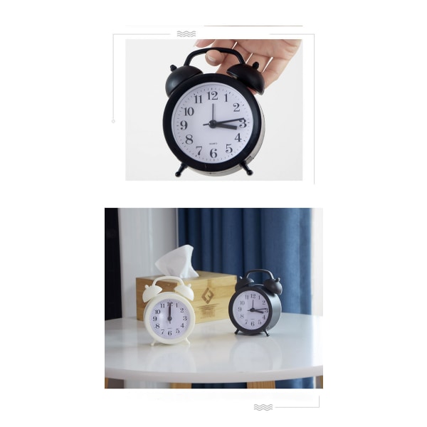 2023 4.33 Inch Alarm Clock Round Analog Desk Clock Silent No Tick Night Light Battery Powered Bedroomblack