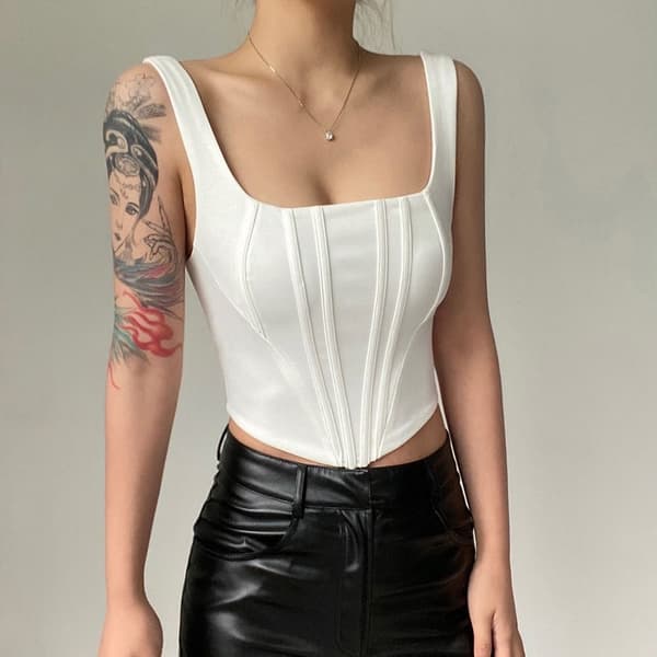 Mordely Crop Tops Short Top WHITE white M