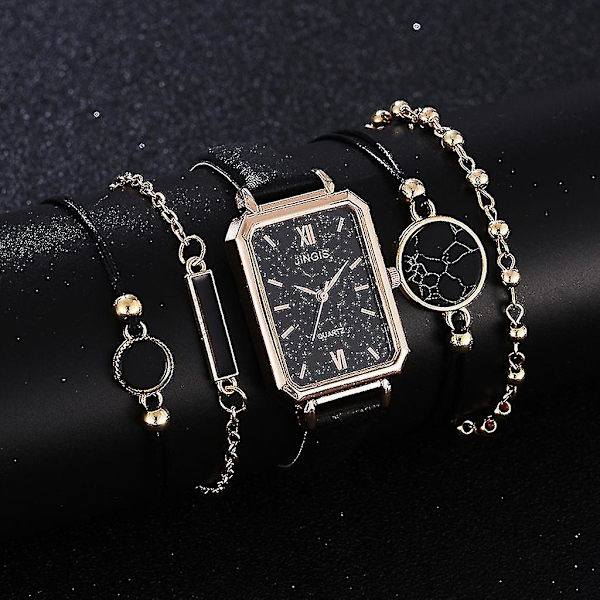 Mordely 5 st Set Klockor Square Green Dial Läderarmband Klockor Set