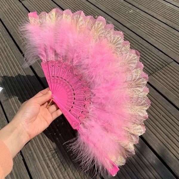 Mordely Feather Folding Fläkt Party Dekor ROSA pink