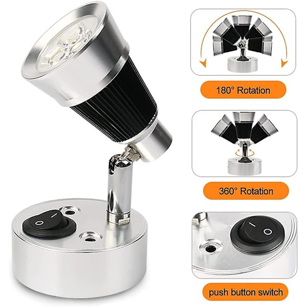 12v Led Spot Wall Reading Light, 2 Pcs Auto Led Light Adjustable Switch Interior E Van Light For Rv, , E, Boat, Yacht