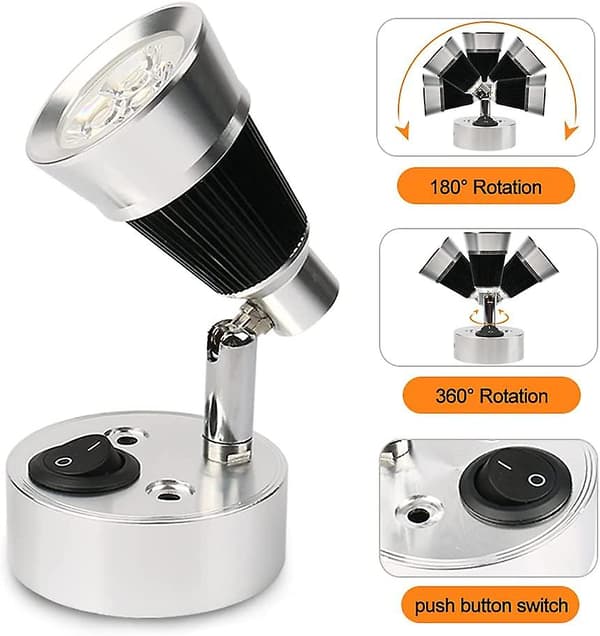 Mordely 12v Led Spot Wall Reading Light, 2 Pcs Auto Led Light Adjustable Switch Interior E Van Light For Rv, , E, Boat, Yacht