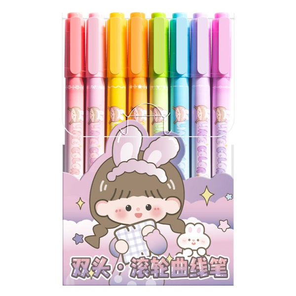 Mordely 8 färger Curve Pen Outline Marker Pen Color Graffiti Highlighter 8Colors