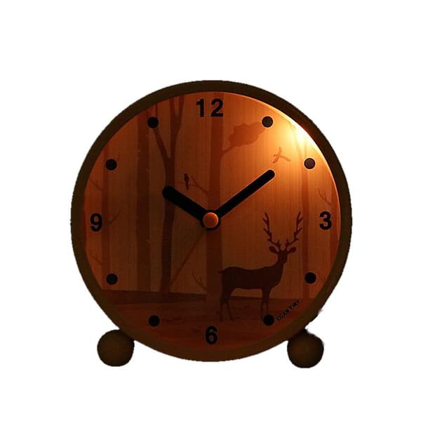 Mordely Round Small Alarm Clock, Silent Night Light Function, Student Bedside Alarm Clock, Digital Alarm Clock (forest)v
