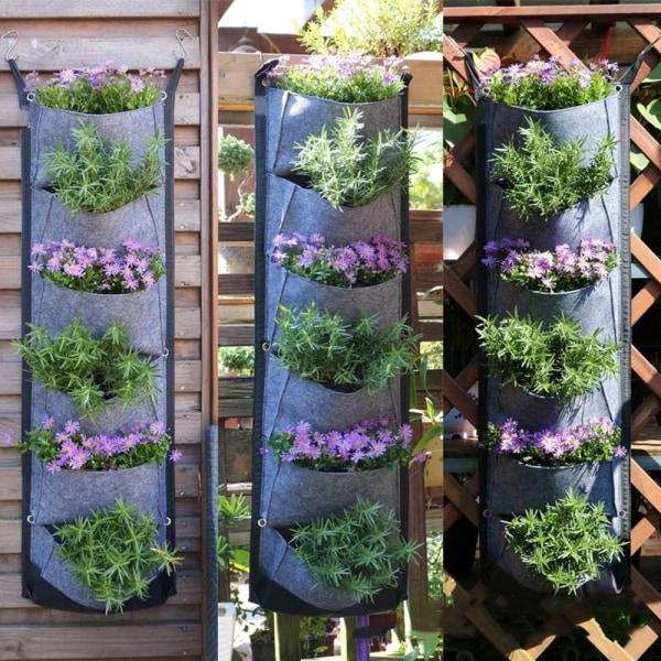 Mordely Planteringspåse med 6 fickor Flower Grow Krukor GRÅ Gray