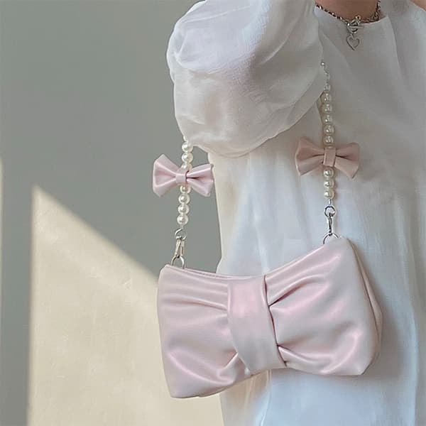 Mordely Girl Pearl Bow Handväskor underarmsväska white