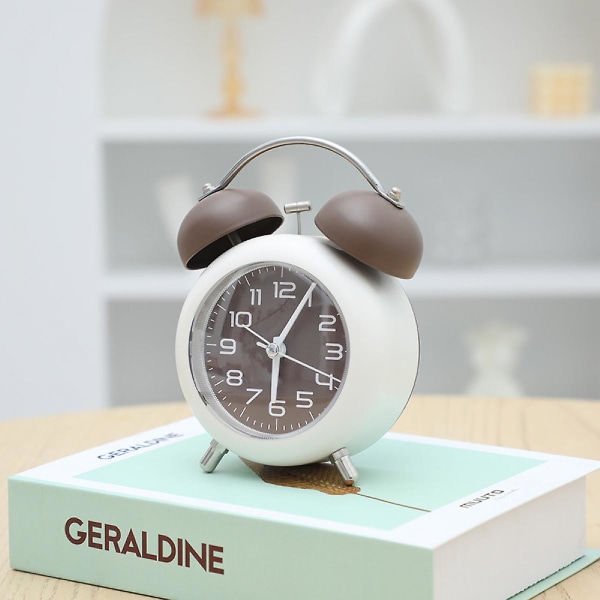 2023 [non-ticking 4&quot; Twin Bell Alarm Clock - Metal Frame 3d Dial With Backlight Function - Desk Table Clock For Home & Office - Coffee Color