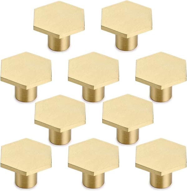 2023 10 Pieces Solid Brass Hexagonal Knobs, Cupboard Door Handle Round Brass Knob With Screws, Decoration For Cabinet Door, Furniture Handle