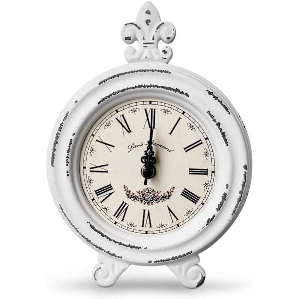 Mordely Vintage Desk Clock | Table Clock On Stand | Rustic Mantel Clocks For Living Room Decor (white)
