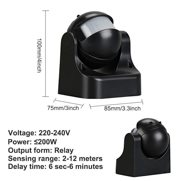 PIR Rörelsesensor Rörelsesensor Omkopplare SVART black