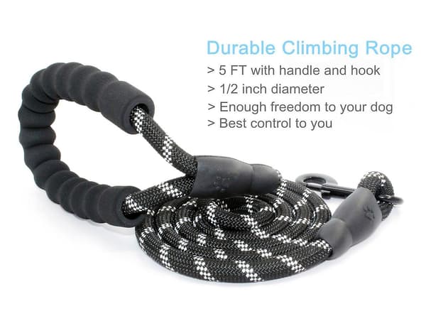 5 Ft Strong Dog Leash With Comfortable Padded Handle And Highly Reflective Threads Dog Leashes For Medium And Large Dogs