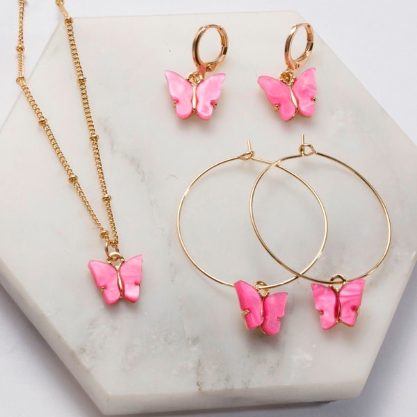 Mordely 10st fjäril hängande halsband örhänge hantverk smycken pink