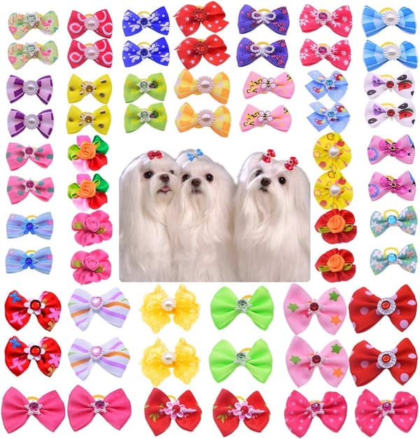 Mordely 50st/Pack Hundhårrosetter Par Strasspärlor Flo