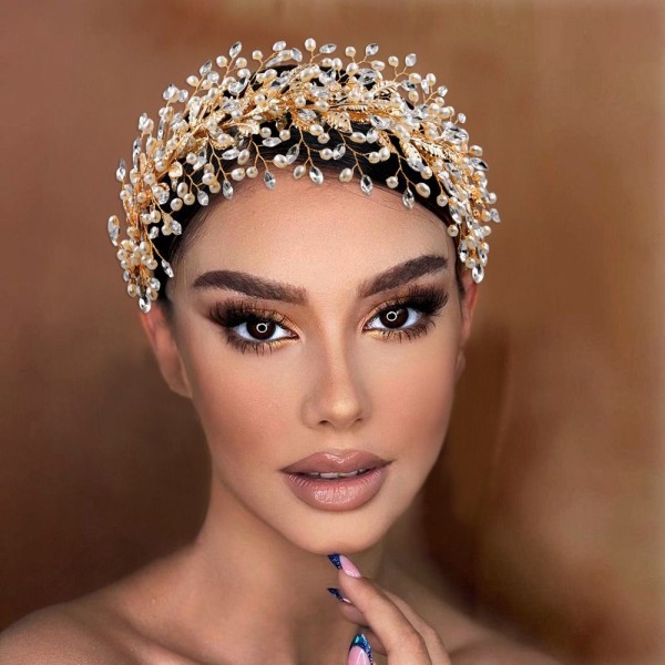 Mordely Rhinestone Pearl Leaf Headpiece för kvinnor och flickor GOLD Gold