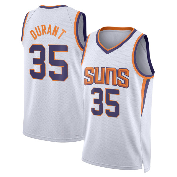 Mordely en's Phoenix Suns 35 Kevin Durant 2023 White 75th Anniversary Association Edition sydd tröja för vuxna M