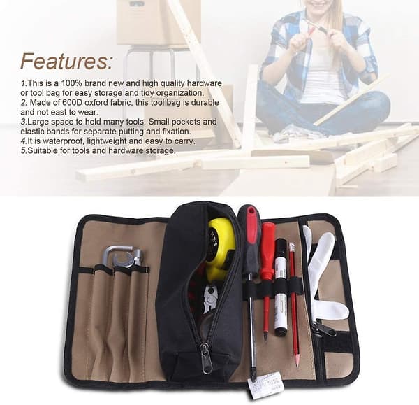 Mordely Tool Bag,36 25 Durable Waterproof Canvas Electrician Roll Up Hardware Tool Storage Bag