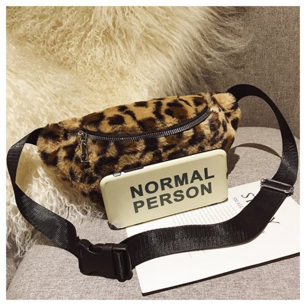 Plysch midjeväska Leopard Crossbody-väskor B