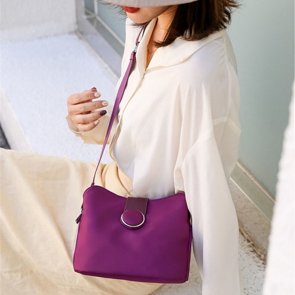 Mordely Vintage vattentät axelväska i nylon för kvinnor Crossbody-väska lila purple