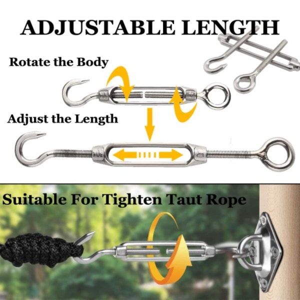 M5 Tensioner Cable Tensioner Hook And Eye 304 Stainless Steel Adjustable Tensioner Wire Tensioner Used For Tensioning Steel Wire Antenna Clothesline C