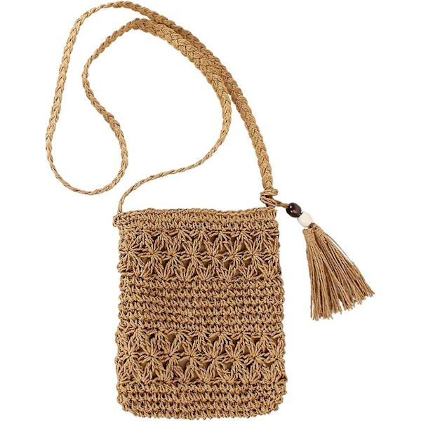 Mordely Women Straw Crossbody Bag Handmade Woven Beach Bohemian Shoulder Purse A916-721 Brown