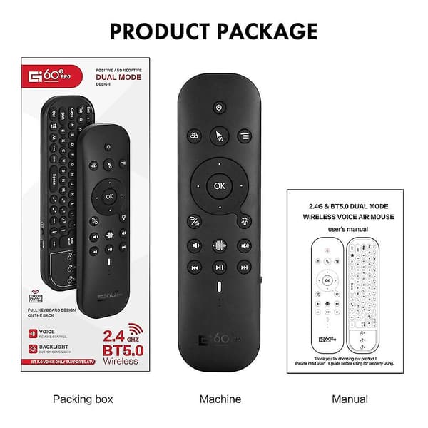 2023 G60s Pro Air Mouse With 2.4g Bt5.0 Dual Modes Voice Assistant Remote Control