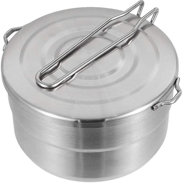 Mordely Stainless Steel Camping Cooking Pot With Lid And Collapsible Handle 1.5l Large Capacity Bento Pot Outdoor Cookware For Camping