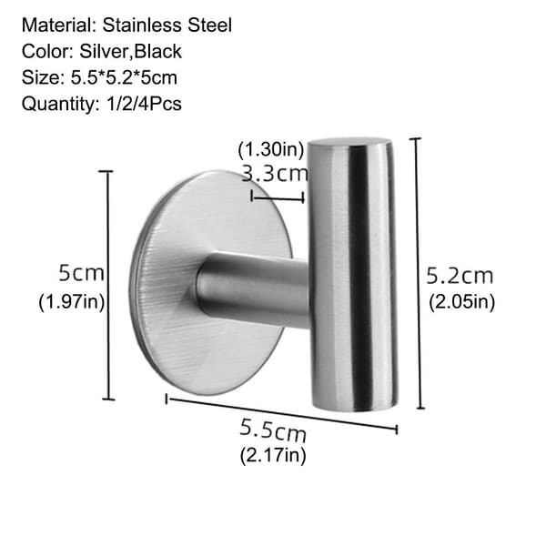 Mordely 1/2/4PCS Självhäftande krokar Coat Hooks SILVER silver 2PCS