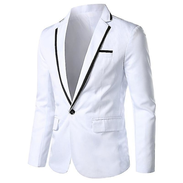 Män Blazer ättvikt Casual Solid Enknapp Slim L White