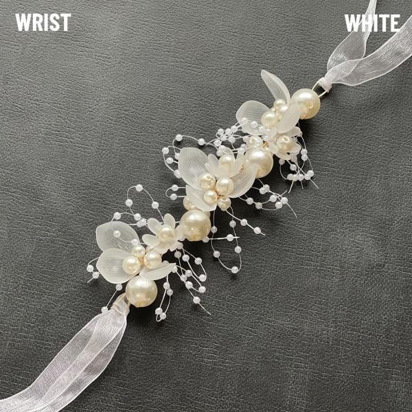 Mordely Pearl Wrist Flower Girls Brudtärna VIT HANDLED White Wrist-Wrist