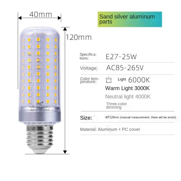 Mordely Majslampa LED Majslampa E27-25WSLIVER SLIVER E27-25W E27-25WSliver