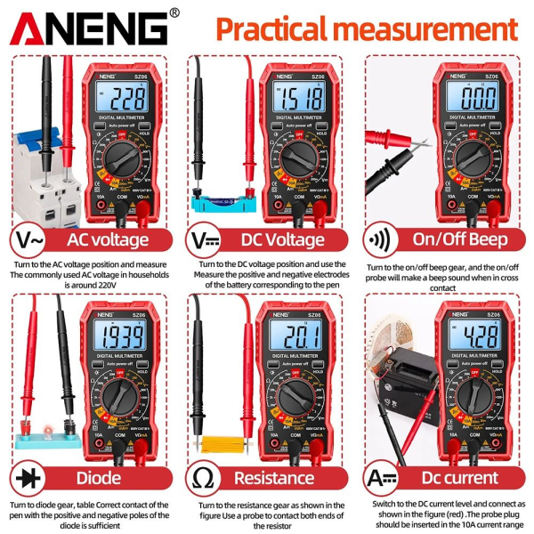 Mordely Digital Multimeter Spänningsmätare SVART Black