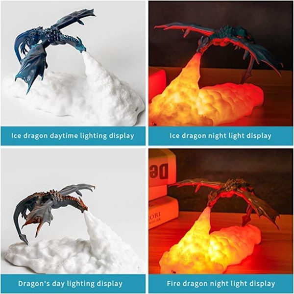 Mordely Fire Dragon Lamp Light 3D Printed Night Light med USB 2