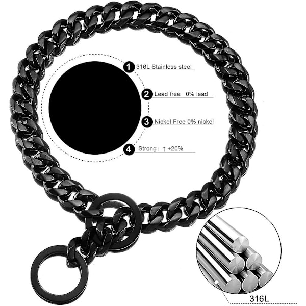 2023 Dog Chain Collar High Black Polished Stainless Steel Cuban Chain Strong Heavy Duty Anti-chew Walk