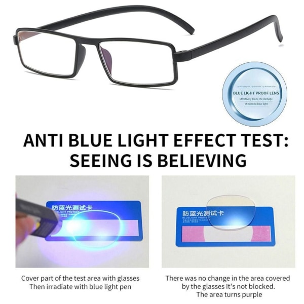 Mordely Anti-Blue Light Läsglasögon Fyrkantiga glasögon SVART Black Strength 350