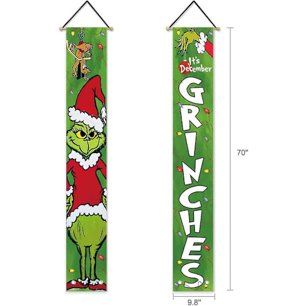Christmas Grinch Banner För Ytterdörr, Jul Vinter Semester Häng Banner Flagga, Lämplig för Utomhus Inomhus Ytterdörr Vägg Xmas Veranda Dekor Ny