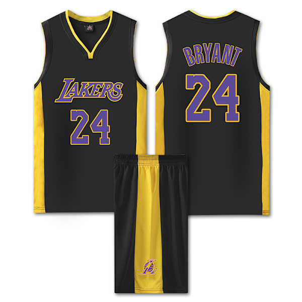 Mordely #24 Kobe Bryant Baskettröja Set Lakers Uniform för Barn Vuxna - Svart Gul 4XL (180-185CM)