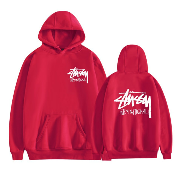 Mordely Unisex Stussy Pullover Hoodie Midweight Huvtröja Red XXS