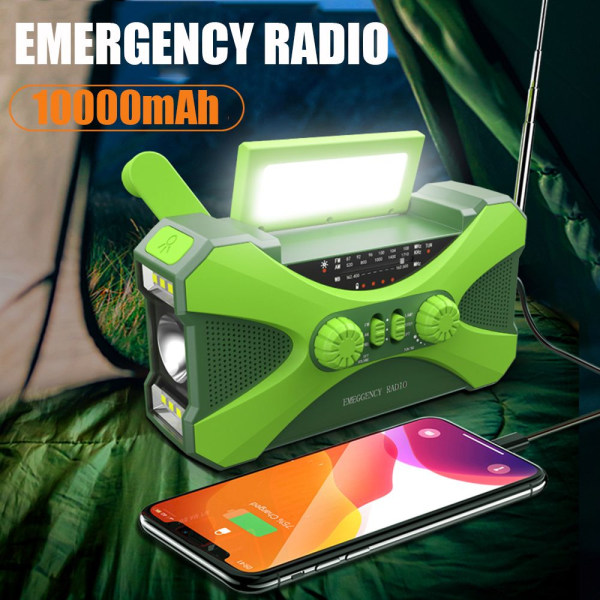 Mordely Vevradio 10000mAh Powerbank med solceller och ficklampa grön green