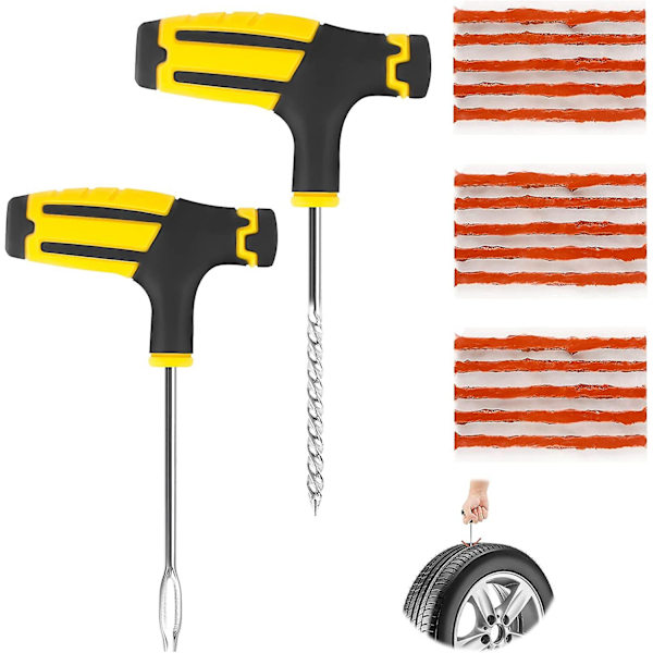 Mordely Tire Repair Kit Puncture Tool Puncture Repair Tools For Bike, Car, Van, Motorcycle, 2 Tools And 15 Pcs Chisel Strips