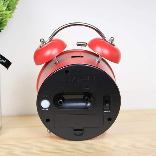 Mordely Retro Double Bell Alarm Clock Bedside Silent Non-ticking (red)