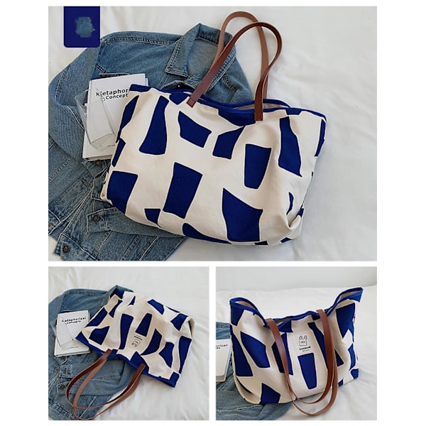 Women's Bag New Fashion Korean Version Tote Bag Large-capacity Commuter Canvas Bag Simple Texture Shoulder Bag Niche A916-671 Blue