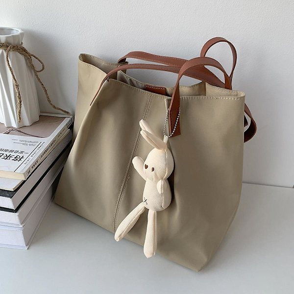 Women Large Capacity Bag,literature And Art Fresh Simple Pure Color Tote Bag, Simple Solid Color Single Shoulder Bagkhaki)
