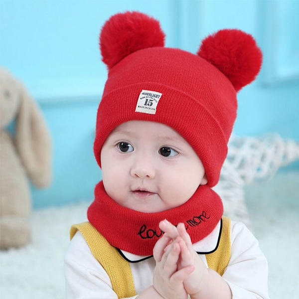 Stickad mössa för barn Baby cap RED STYLE 2 STYLE 2 Red Style 2-Style 2