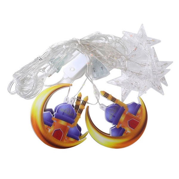 Mordely Eid Mubarak Dekoration Star Moon Led Gardin Garland String